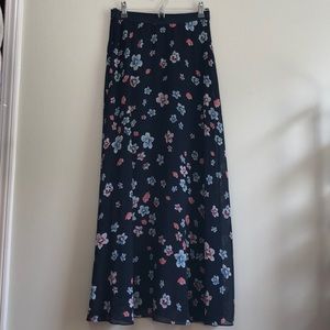 Long Navy Flower Skirt